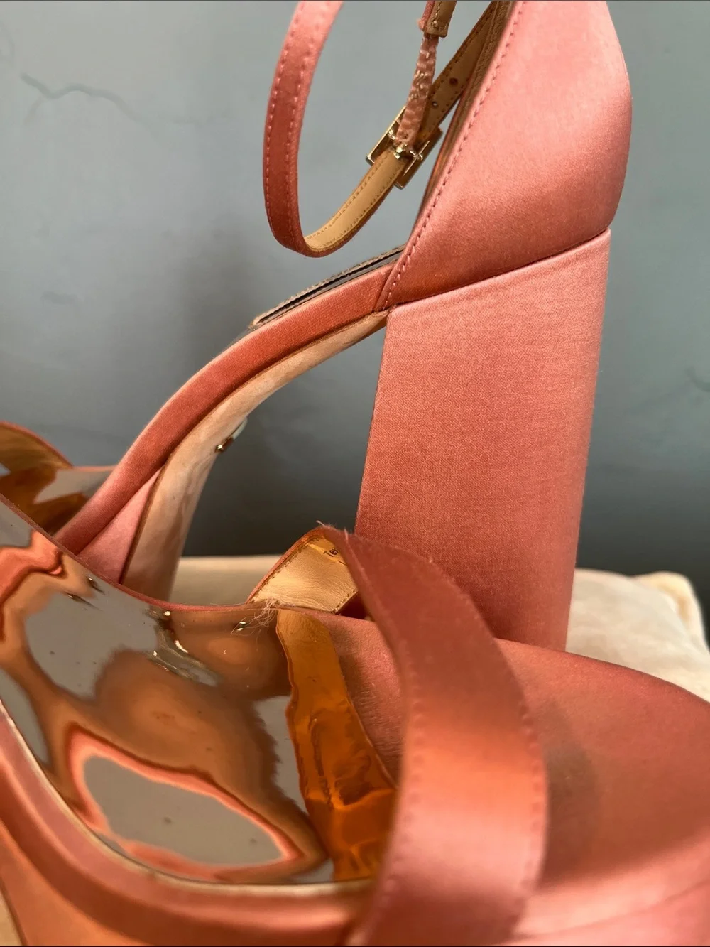 Badgley Mischka Rose Satin Platform Block Heels